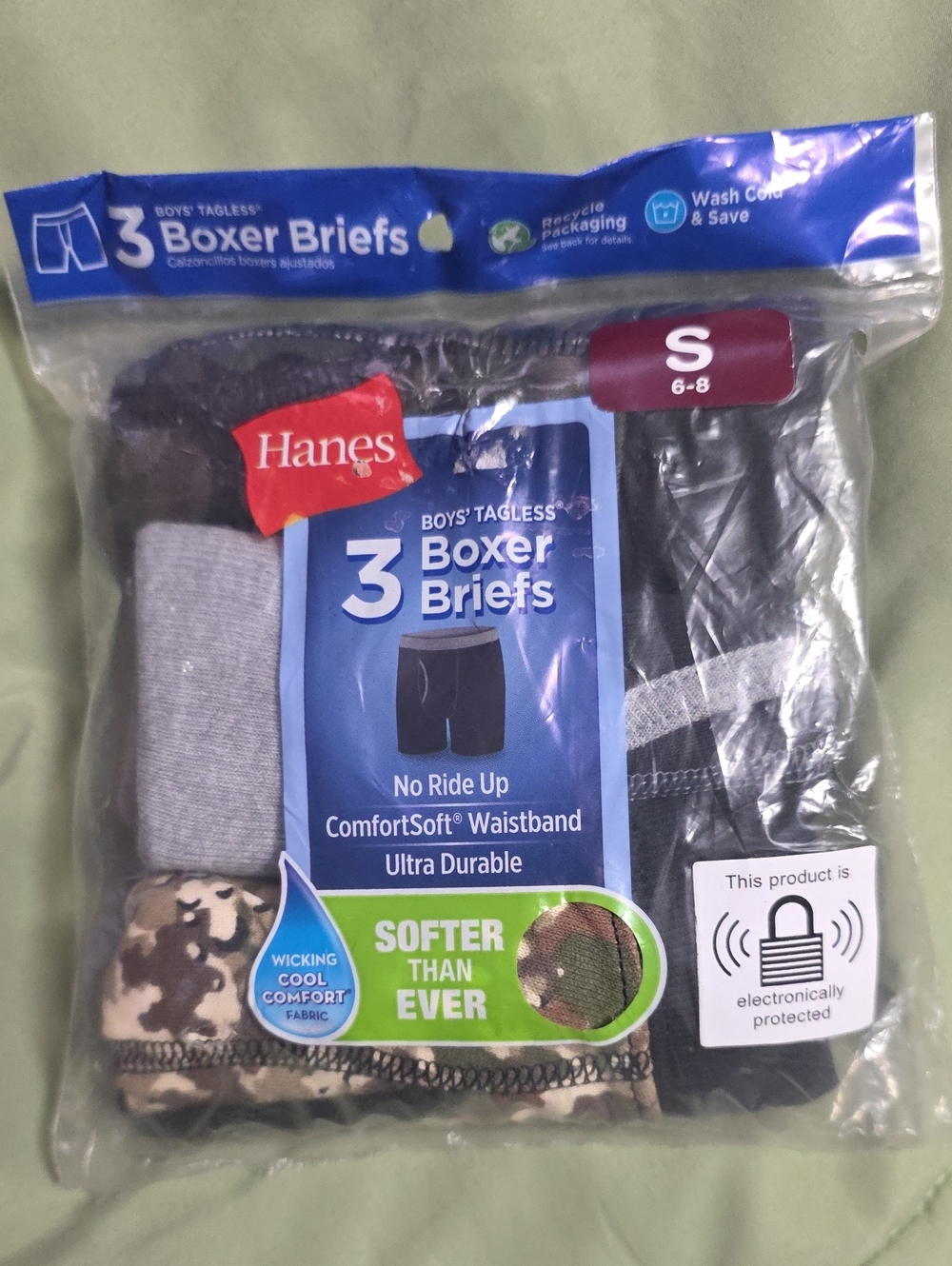 Hanes Boys' Boxer Briefs - Black, Gray, Camo - 3 Pack